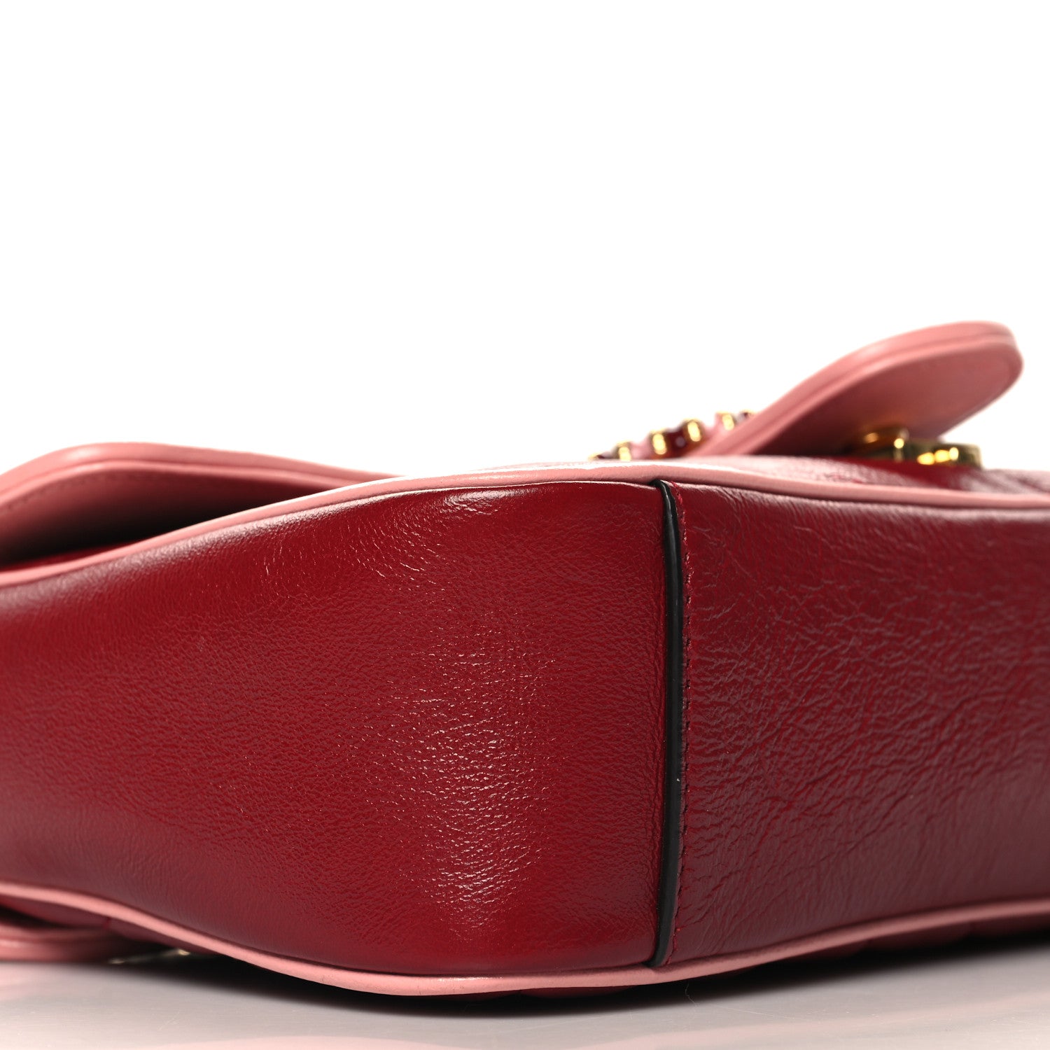 Gucci Azalea Calfskin Enamel Matelasse Diagonal Small Torchon GG Marmont Shoulder Bag New Cherry Red Wild Rose 9 of 10