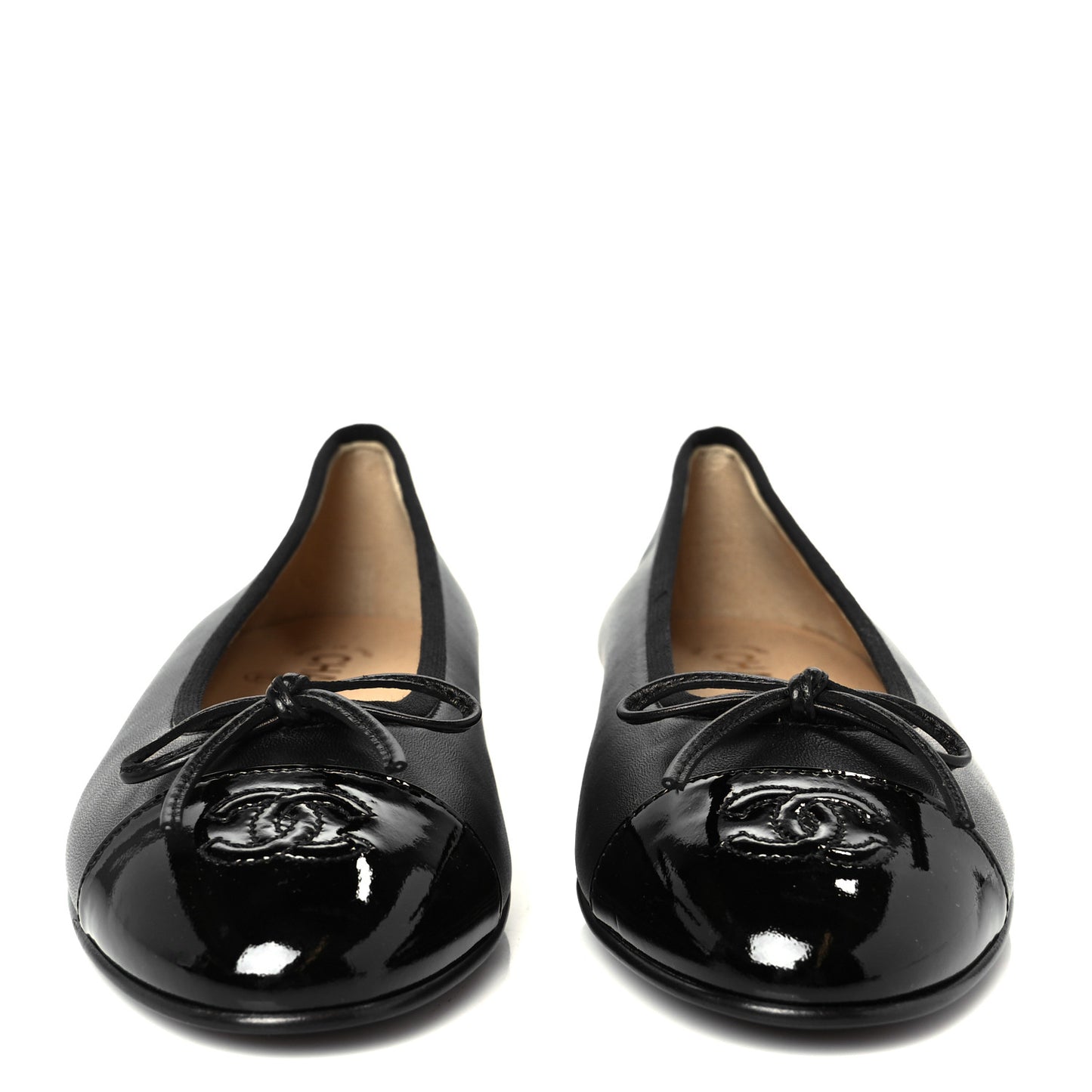 Lambskin Patent Cap Toe Ballerina Flats 38.5 Black