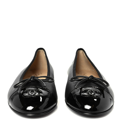 Chanel Lambskin Patent Cap Toe Ballerina Flats 38.5 Black 3 of 10