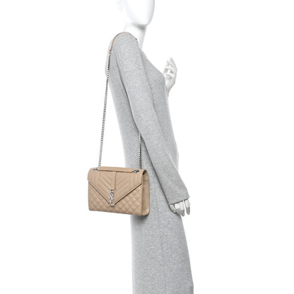 Saint Laurent Grain De Poudre Textured Mixed Matelasse Medium Triquilt Monogram Satchel Dark Beige 2 of 10