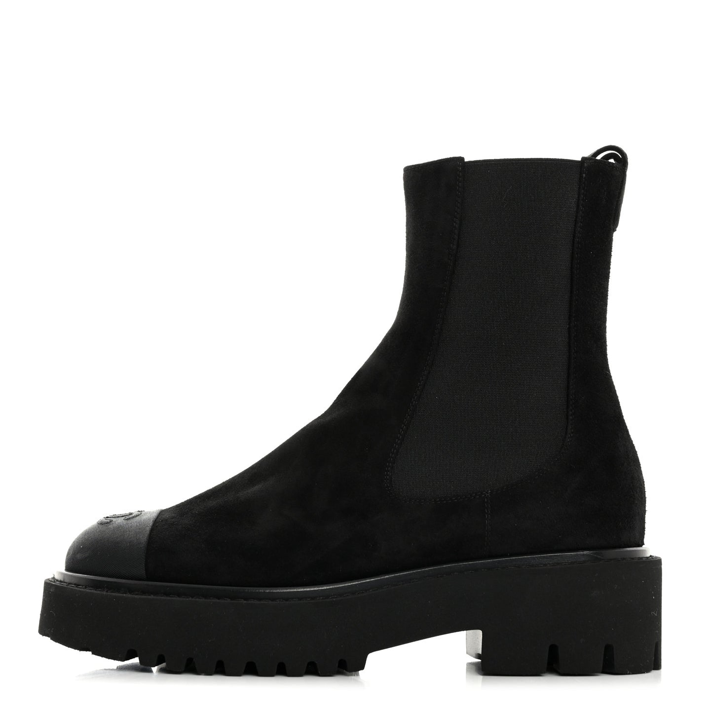 Suede Calfskin Grossgrain Cap Toe CC Ankle Boots 37 Black