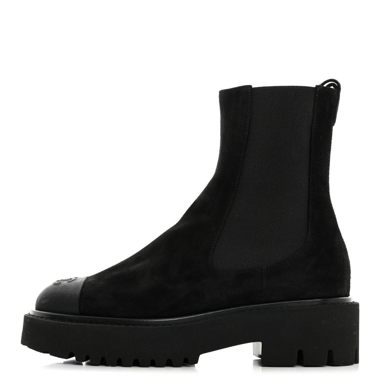 Chanel Suede Calfskin Grossgrain Cap Toe CC Ankle Boots 37 Black 1 of 8