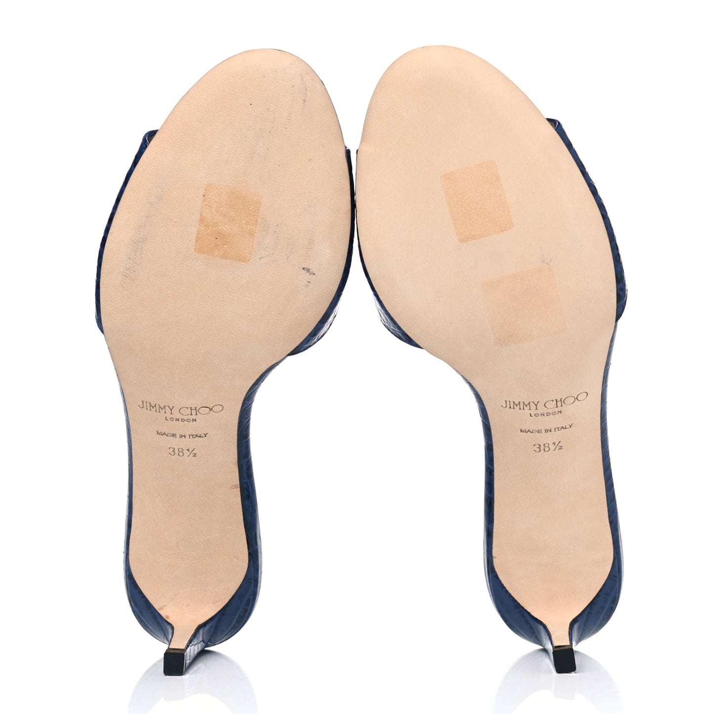 Calfskin Crocodile Embossed Stacey 65 Sandal Pumps 38.5 Denim