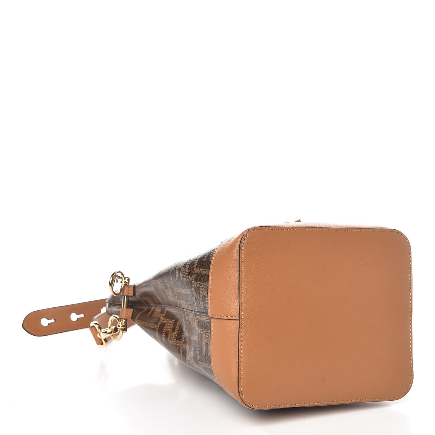 Glazed Fabric Vitello Grace F is Fendi FF 1974 Stamp Patch Grande Mon Tresor Bucket Bag Mogano Panna Nocciola