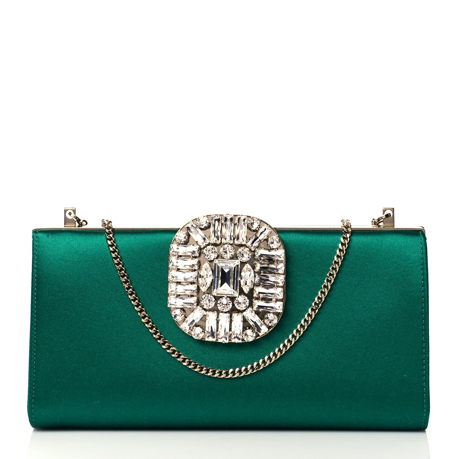Jimmy Choo Satin Crystal Leonis Clutch Green 1 of 10