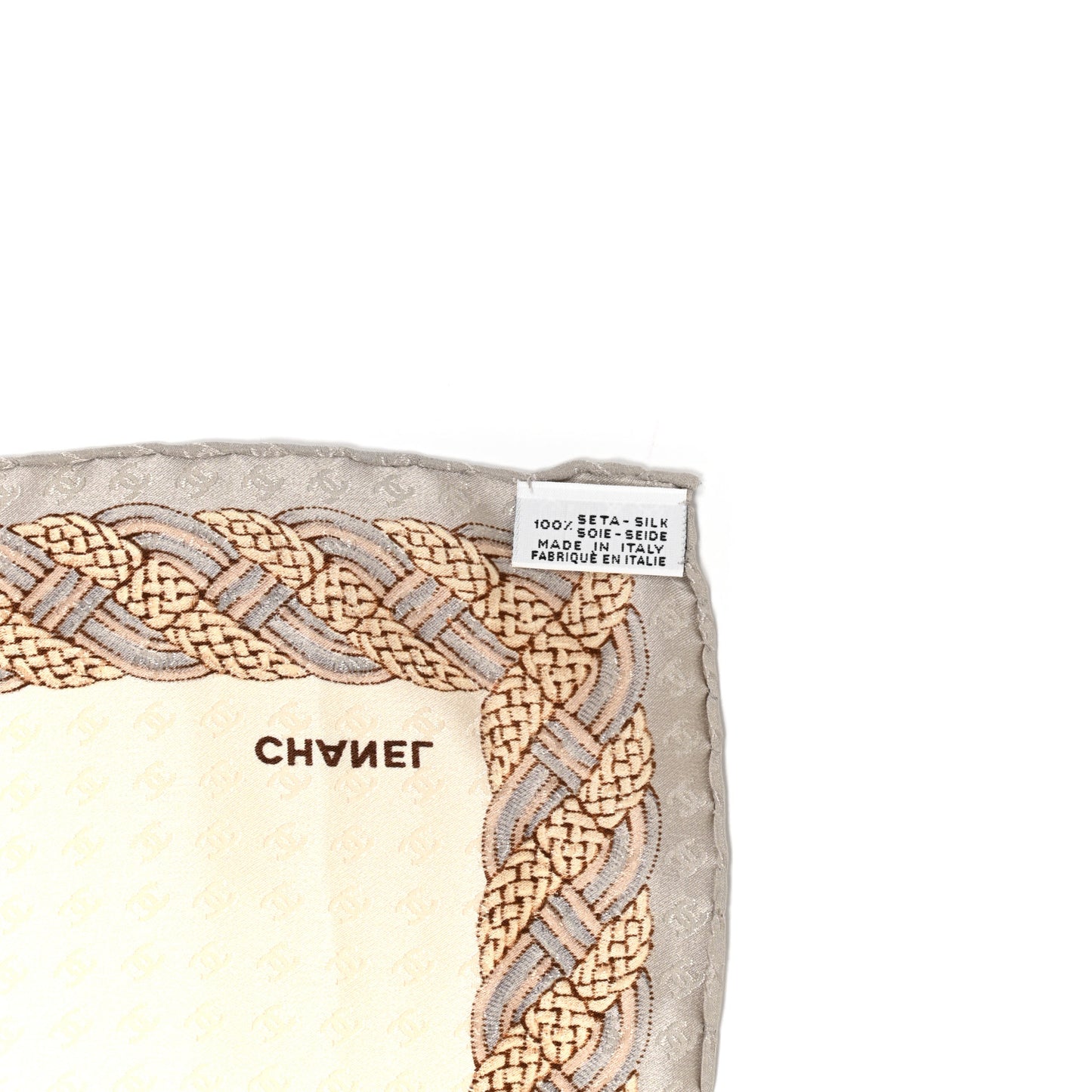 Silk Chain Print Square Scarf Beige