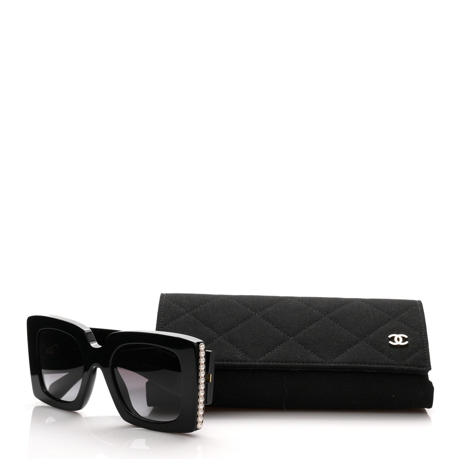 Chanel Acetate Pearl Rectangle Sunglasses 5480-H Black 8 of 8
