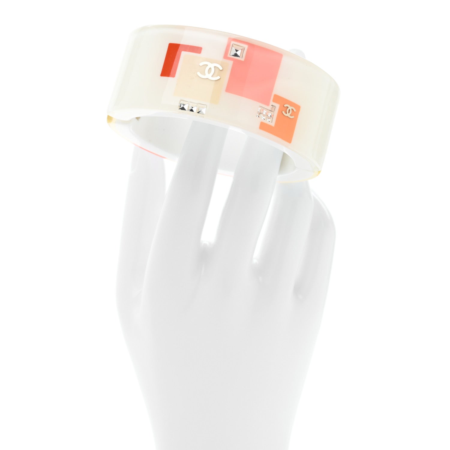 Chanel Resin Crystal CC Bangle Bracelet White Multicolor 2 of 4