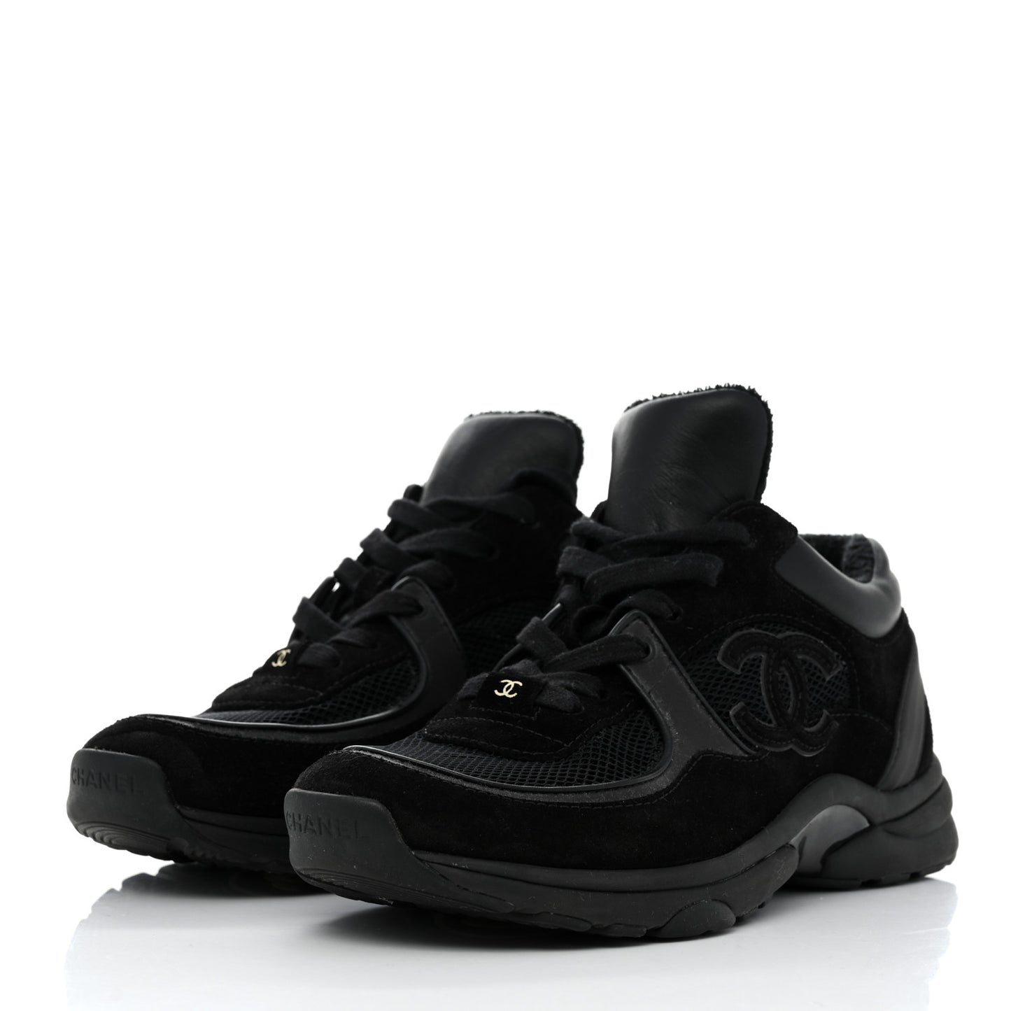 Fabric Calfskin Suede CC Sneakers 37.5 Black