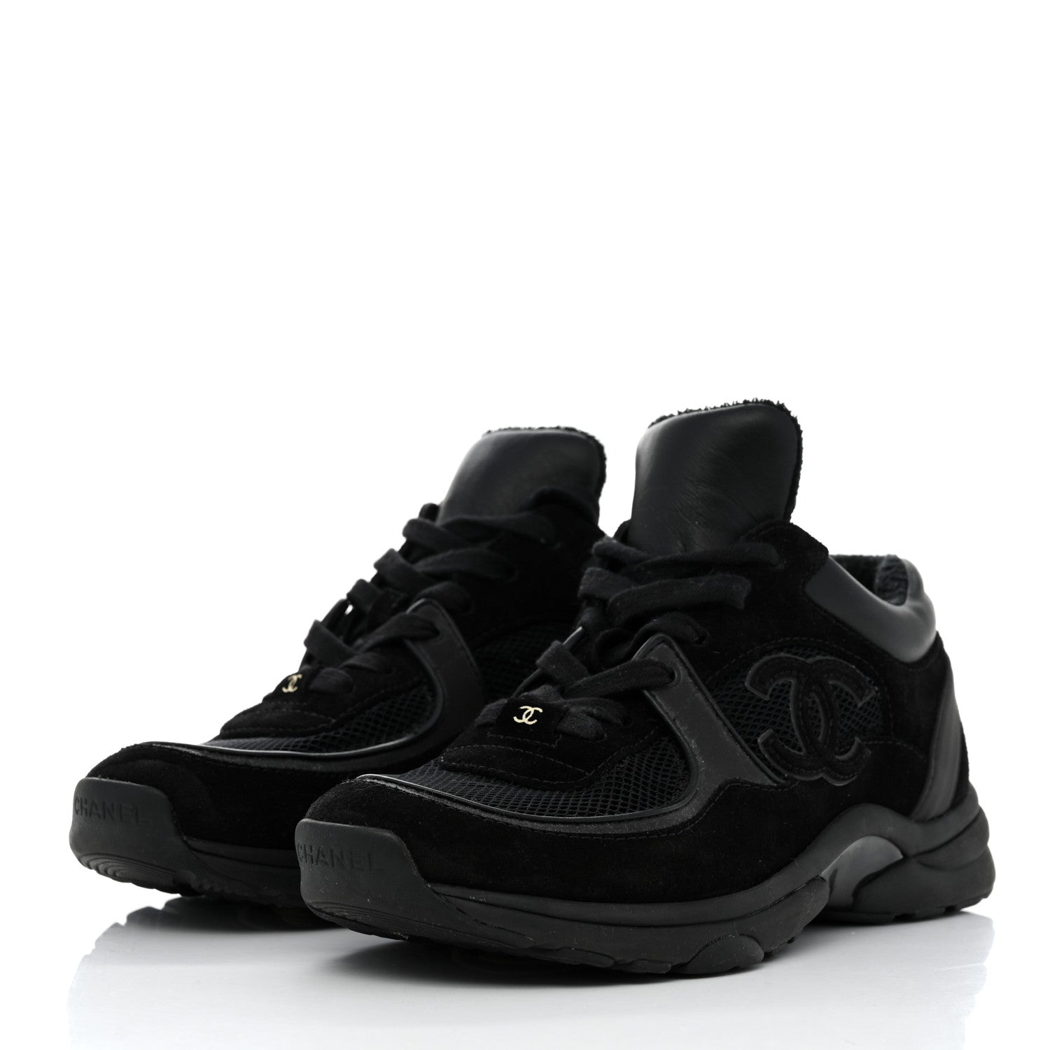 Chanel Fabric Calfskin Suede CC Sneakers 37.5 Black 3 of 8