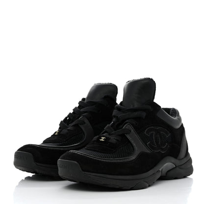 Chanel Fabric Calfskin Suede CC Sneakers 37.5 Black 3 of 8