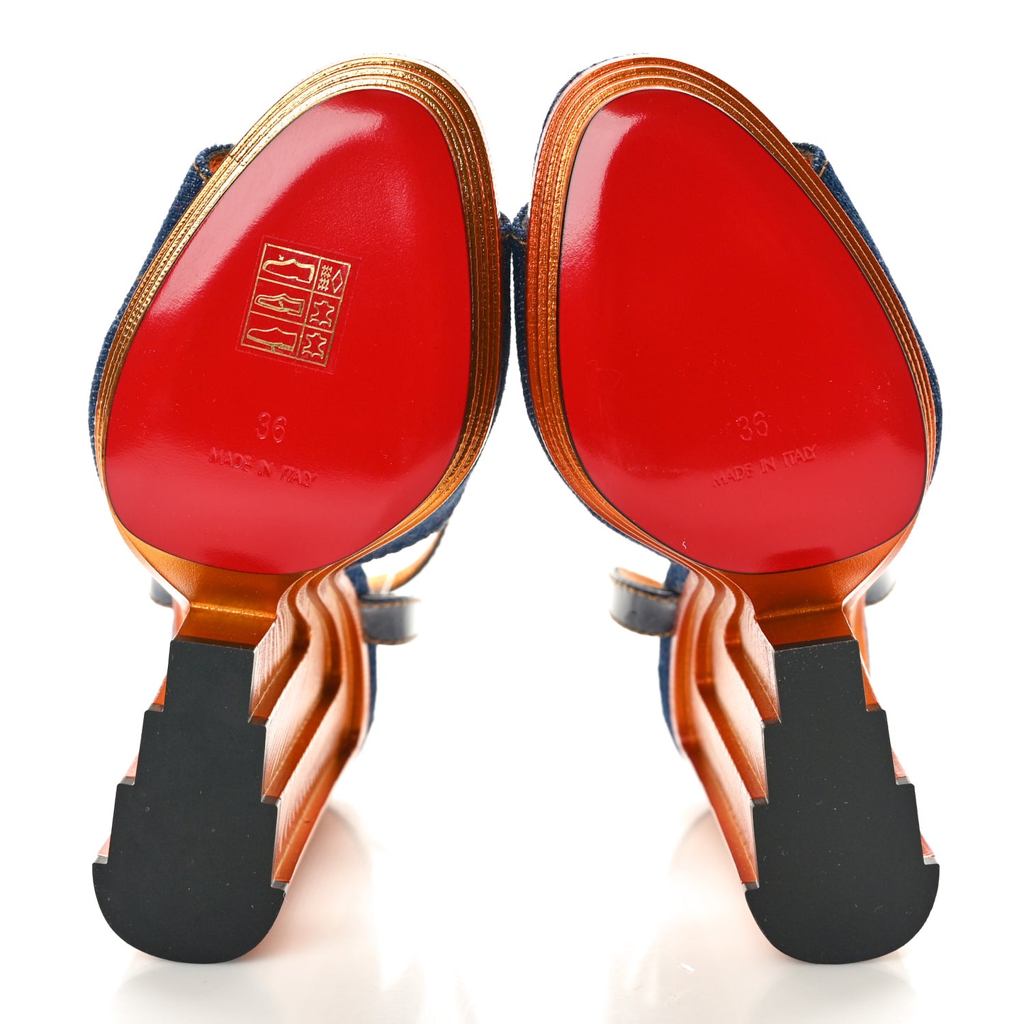 Denim Calfskin Mira Colunata 120 Sandals 36 Lin Brandy Gold