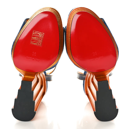 Christian Louboutin Denim Calfskin Mira Colunata 120 Sandals 36 Lin Brandy Gold 7 of 9