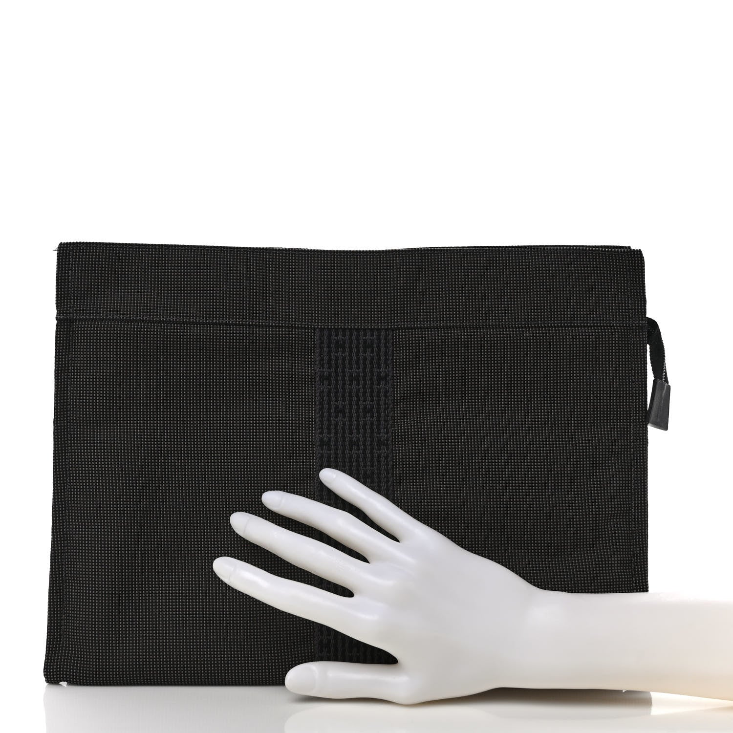 Hermes Canvas Herline Travel Cosmetic Pouch Grey 2 of 12