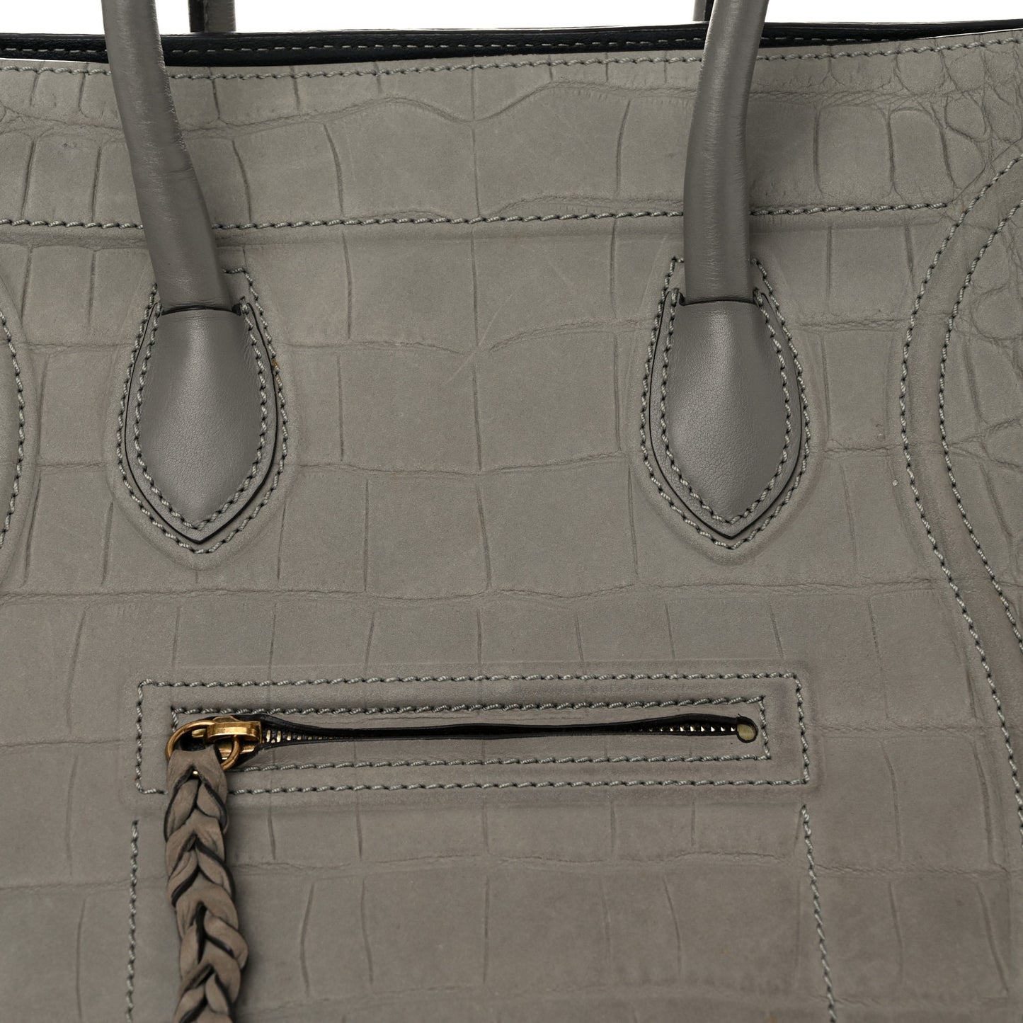 Crocodile Embossed Nubuck Large Phantom Luggage Grey