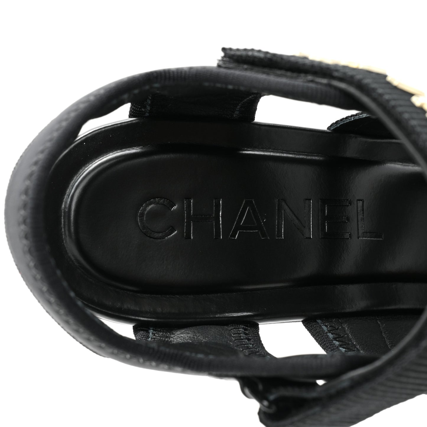 Fabric Metal CC Logo Sandals 36.5 Black