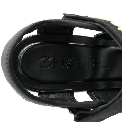 Chanel Fabric Metal CC Logo Sandals 36.5 Black 7 of 12