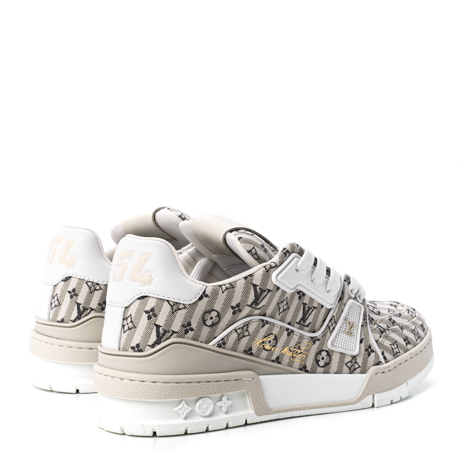 Louis Vuitton Canvas Monogram Mens Striped LV Trainer Sneakers 4 Beige 4 of 9