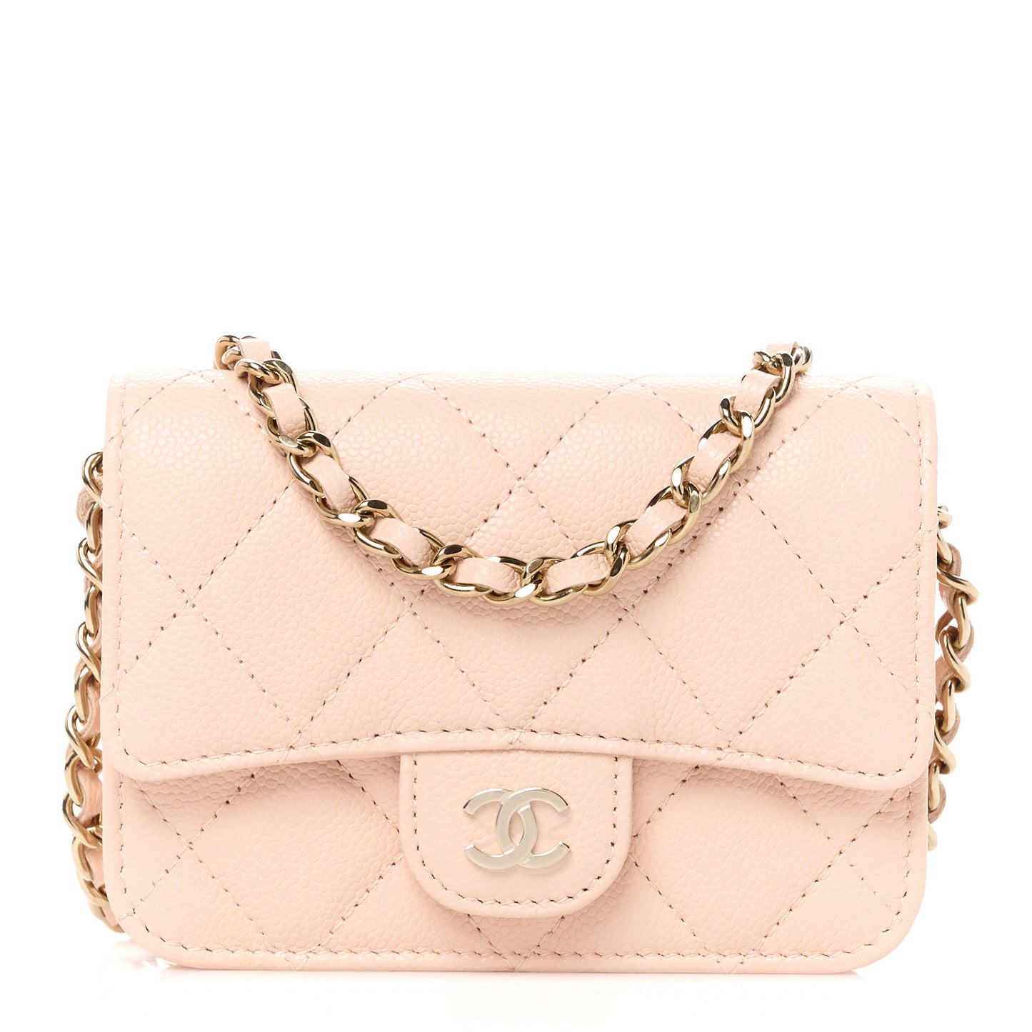 Caviar Quilted Mini Chain Bag Beige