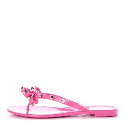 Valentino Garavani PVC Jelly Rockstud Bow Thong Sandals 37 Fuxia Fluo 1 of 10