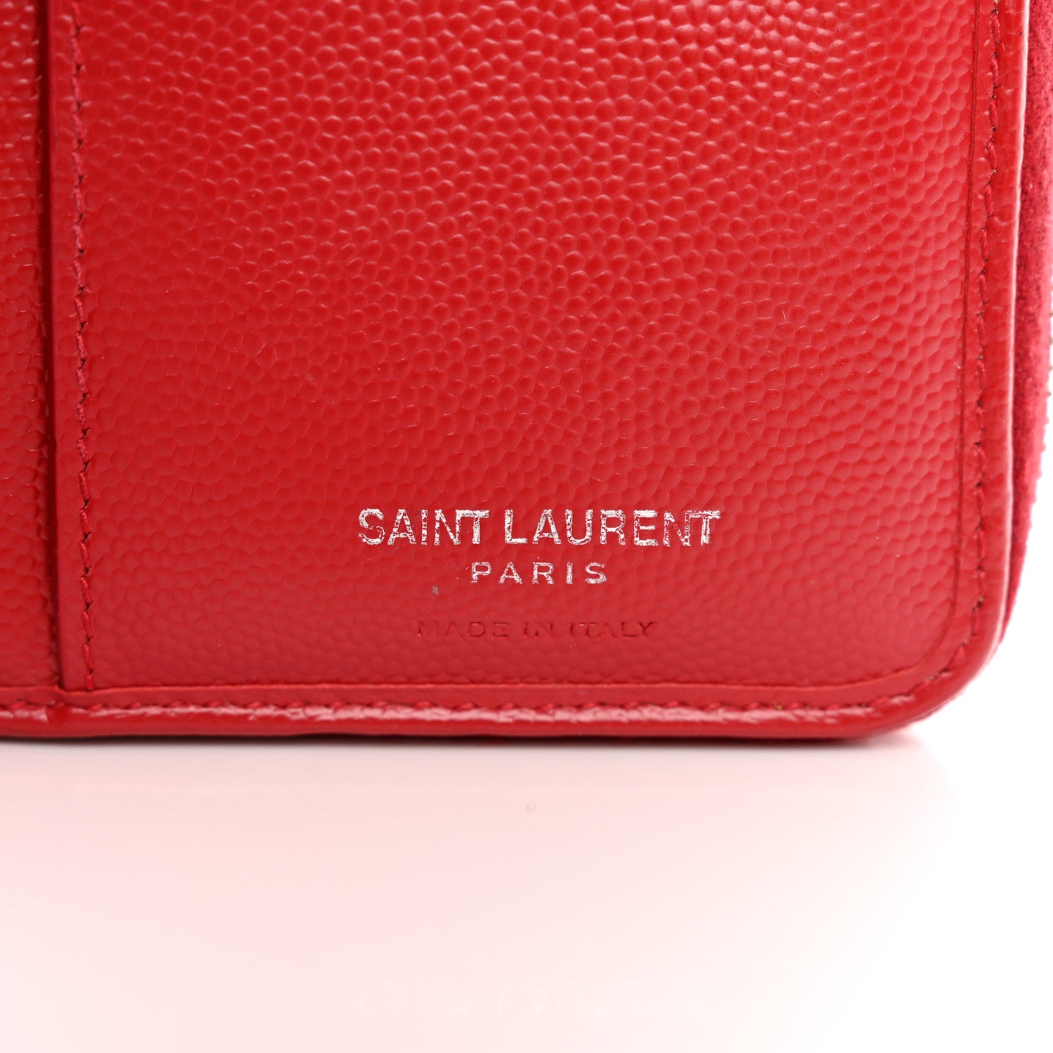 Saint Laurent Grain De Poudre Matelasse Chevron Monogram Compact Zip Around Wallet Red 6 of 9