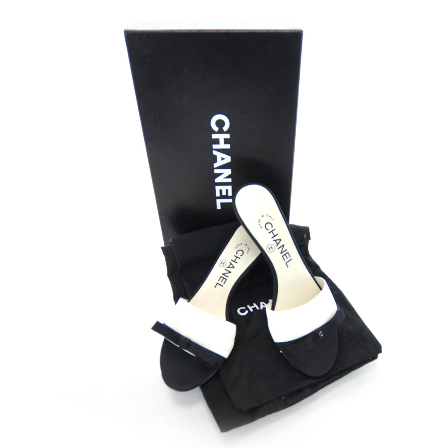 Chanel Leather CC Bow Mules 36 Black and White 8 of 8