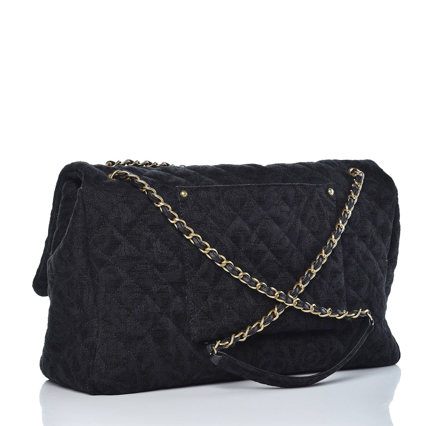 Velvet Camellia Stamped XXL Travel Flap Bag Black