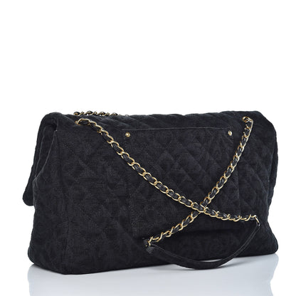 Chanel Velvet Camellia Stamped XXL Travel Flap Bag Black 3 of 8