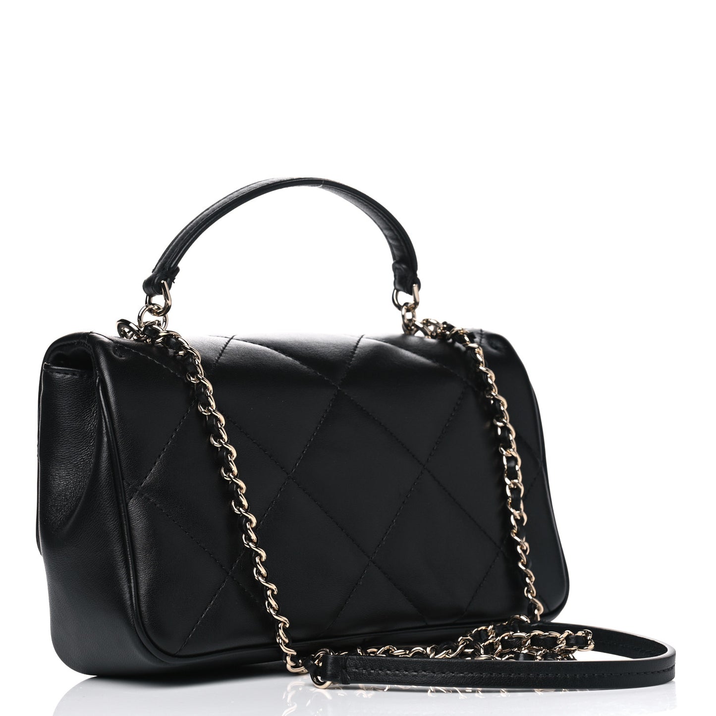 Lambskin Quilted Small Easy Carry Flap Black