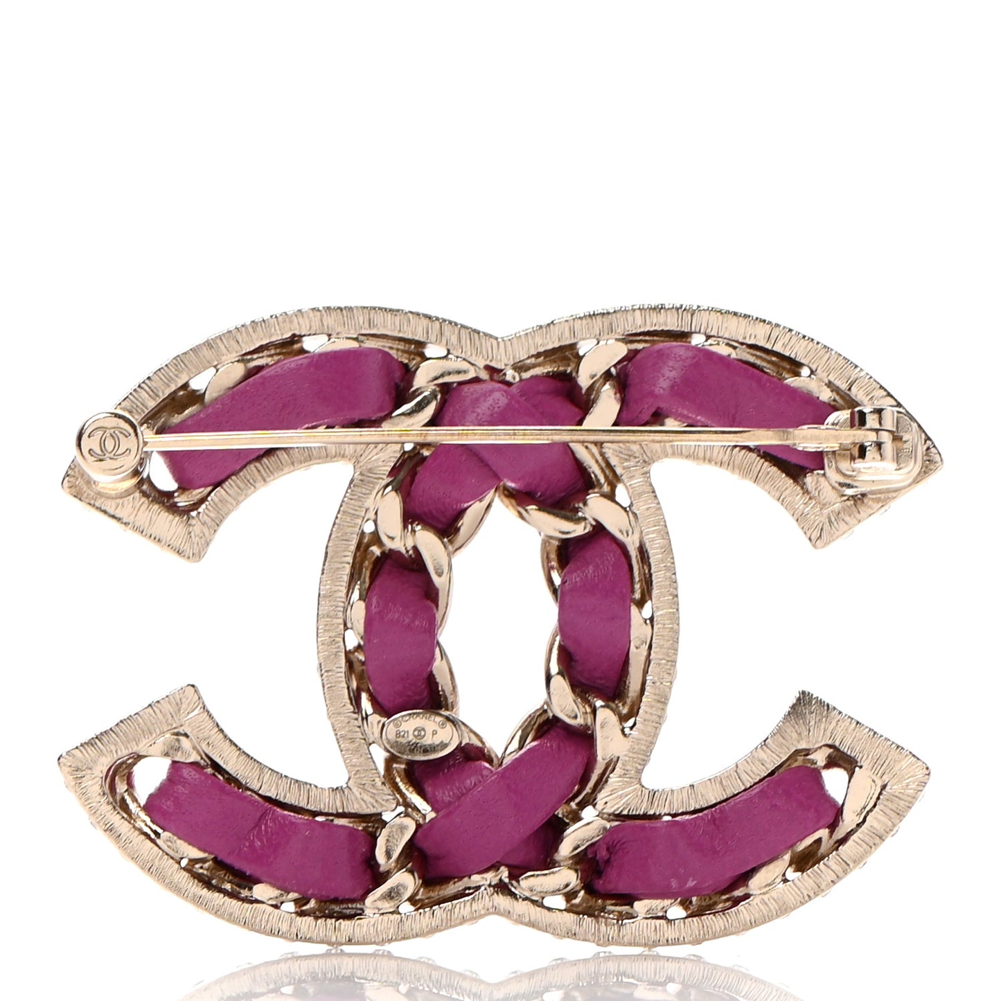 Lambskin Crystal CC Chain Brooch Purple Gold