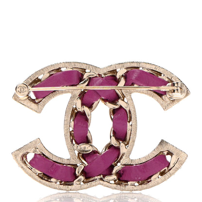 Chanel Lambskin Crystal CC Chain Brooch Purple Gold 3 of 5