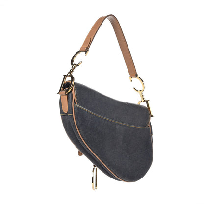 Christian Dior Denim Calfskin Saddle Bag Blue 3 of 9