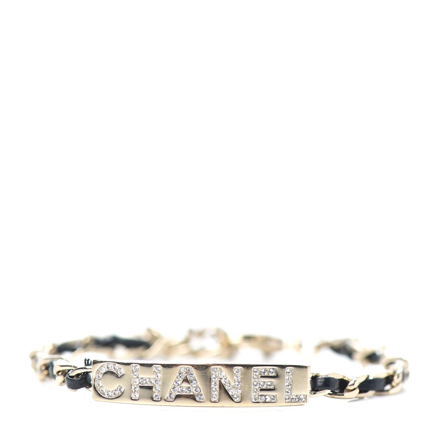Metal Lambskin Crystal Sergeant Chanel Bracelet Gold