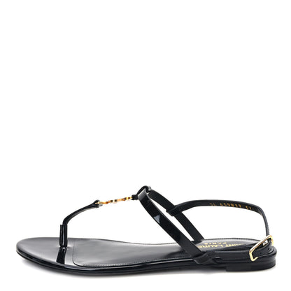 Saint Laurent Patent Calfskin Cassandra Monogram Sandals 37.5 Black 1 of 8