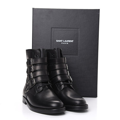 Saint Laurent Smooth Calfskin Studded Strap Rangers Boots 36.5 Black 9 of 9