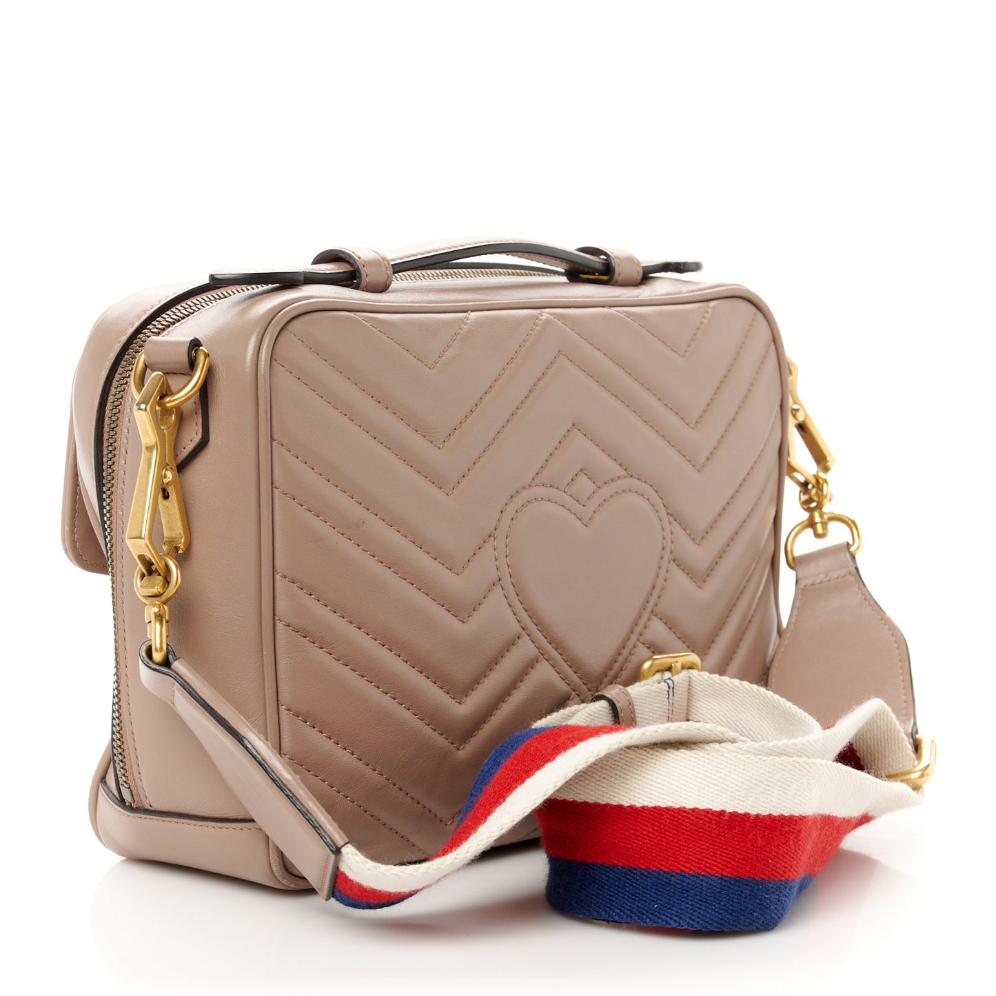 Calfskin Matelasse Sylvie Web Small GG Marmont Top Handle Shoulder Bag Porcelain Rose