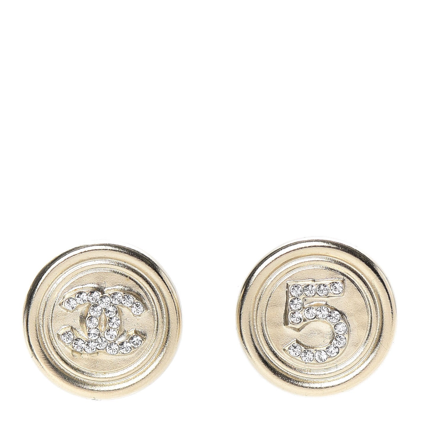 Crystal CC Round Earrings Light Gold