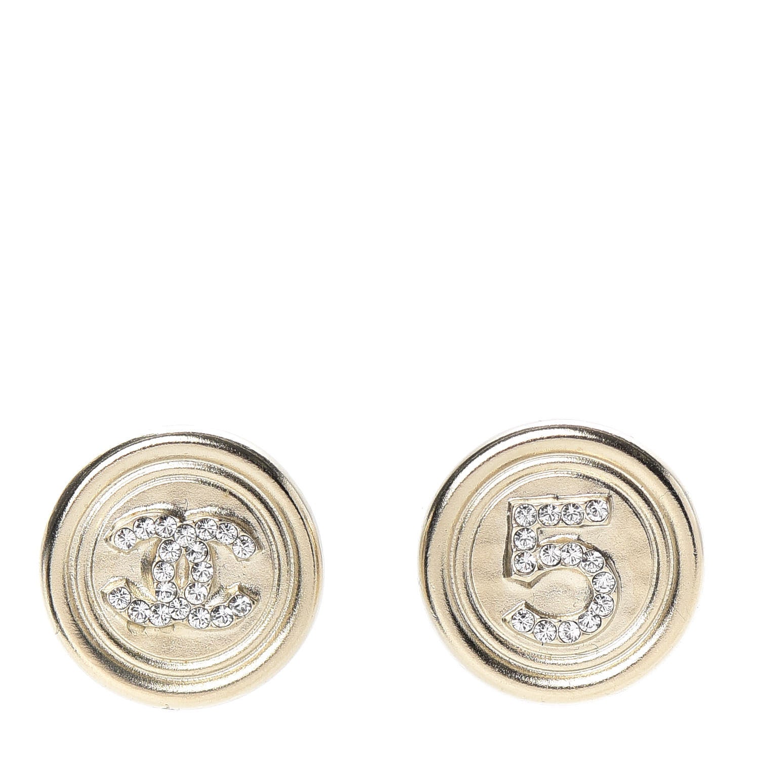 Chanel Crystal CC Round Earrings Light Gold 1 of 5