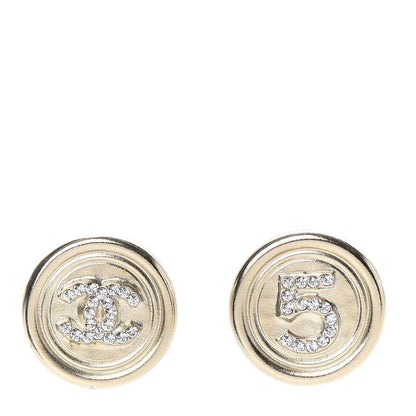 Chanel Crystal CC Round Earrings Light Gold 1 of 5