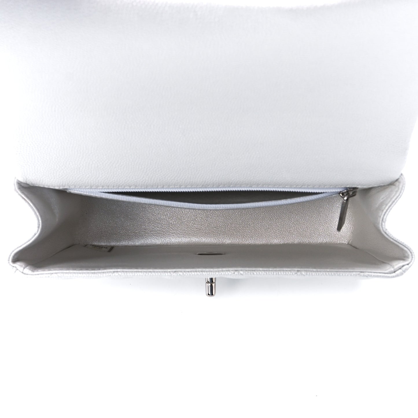 Iridescent Caviar Quilted Mini Top Handle Rectangular Flap White