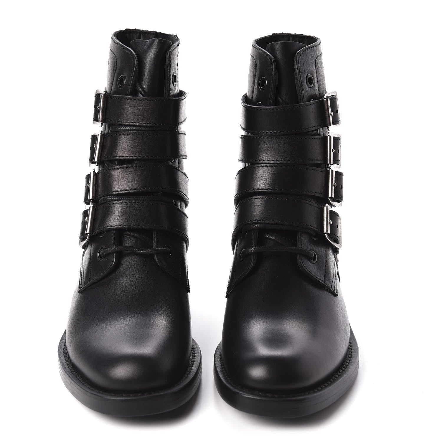 Saint Laurent Smooth Calfskin Studded Strap Rangers Boots 36.5 Black 2 of 8