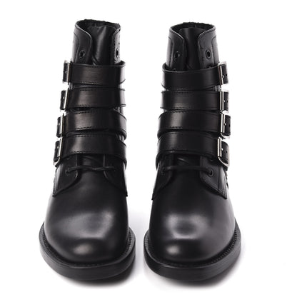 Saint Laurent Smooth Calfskin Studded Strap Rangers Boots 36.5 Black 2 of 8