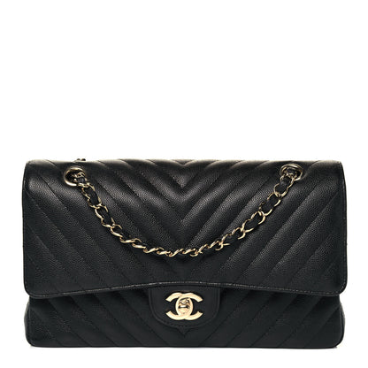Chanel Caviar Chevron Quilted Medium Double Flap Black 1 of 11
