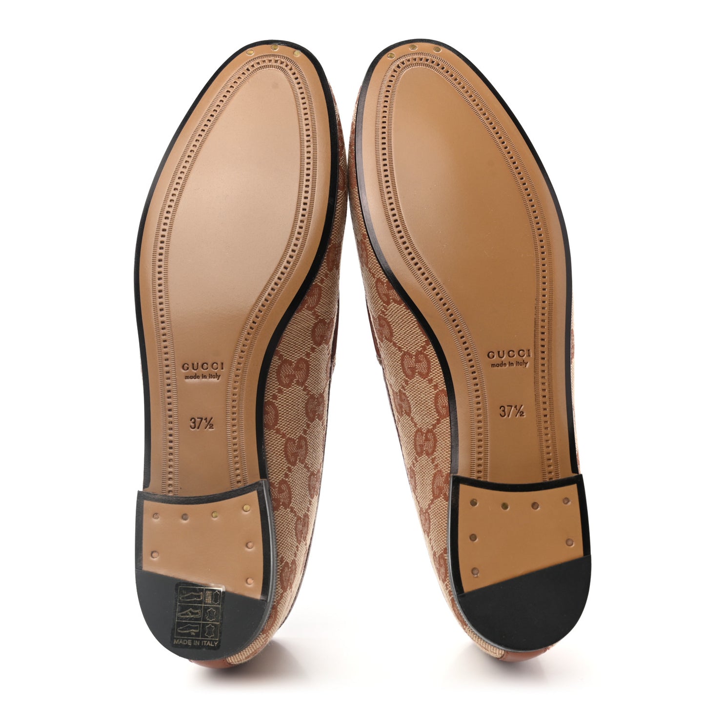 Canvas GG Monogram Horsebit Womens Jordaan Loafers 37.5 Beige Ruggine Rust