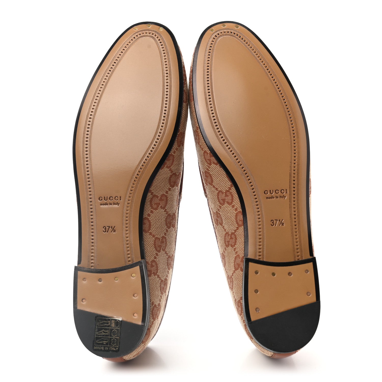 Gucci Canvas GG Monogram Horsebit Womens Jordaan Loafers 37.5 Beige Ruggine Rust 5 of 8