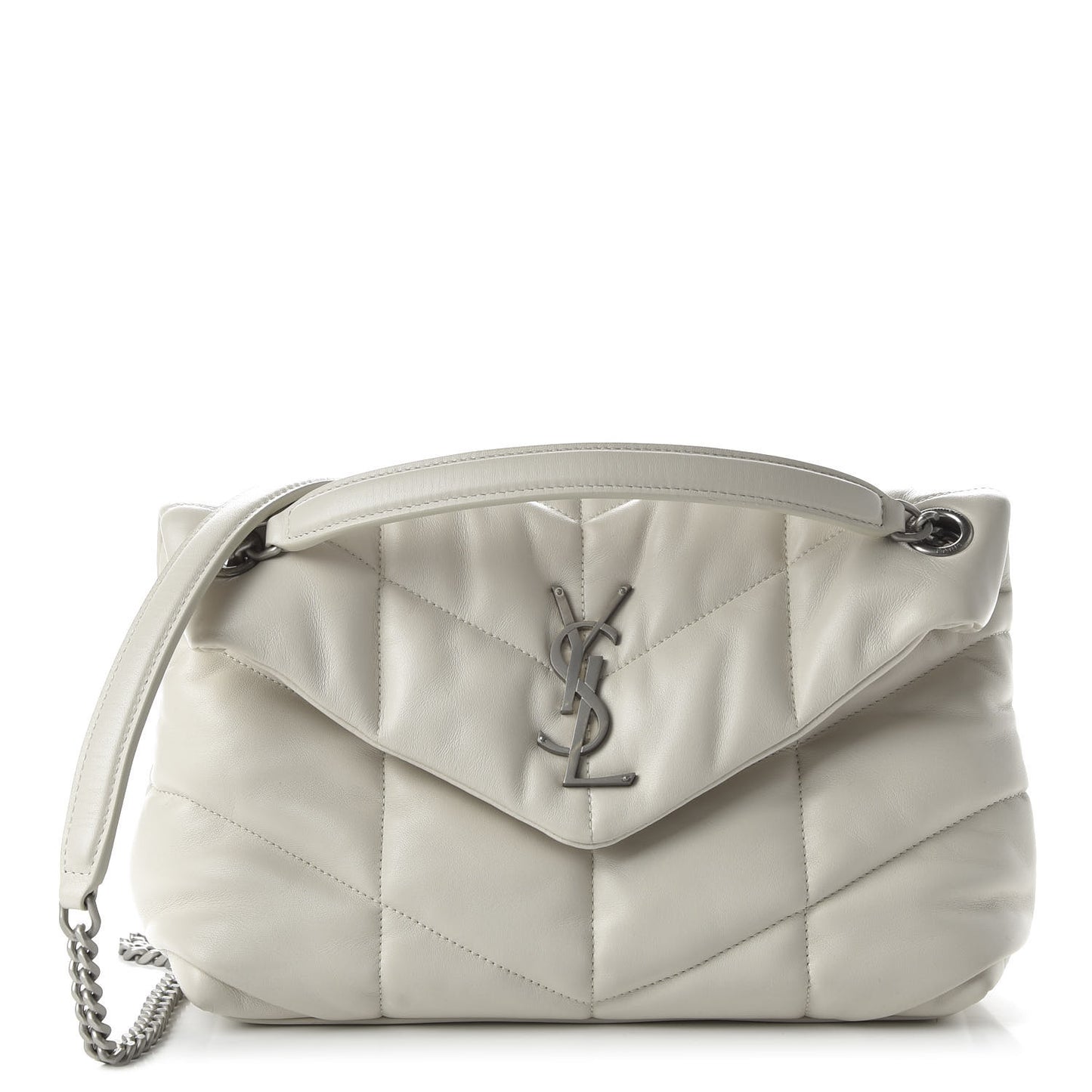 Lambskin Quilted Small Loulou Puffer Monogram Chain Satchel Blanc Vintage