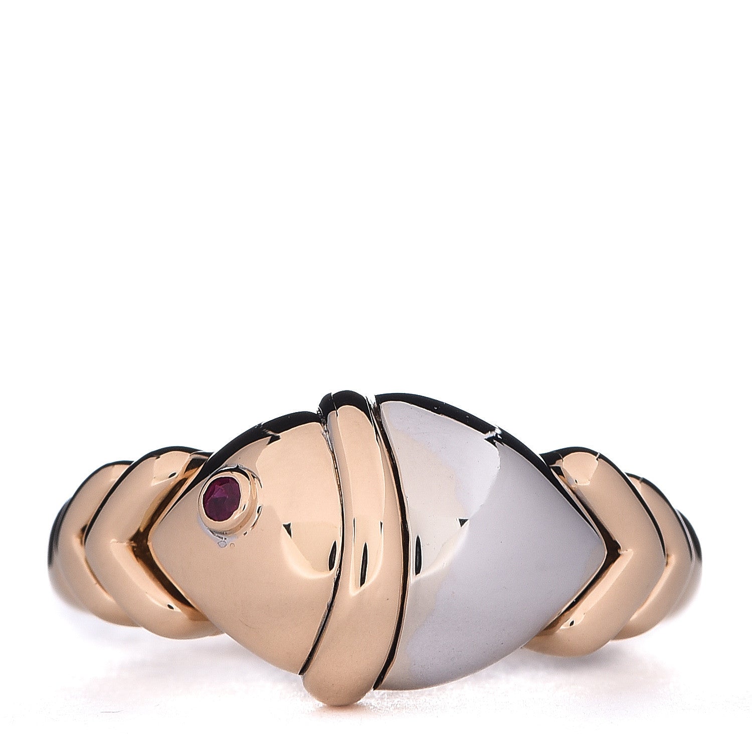Bulgari 18K Yellow White Gold Ruby Naturalia Fish Ring 50 5.25 1 of 6