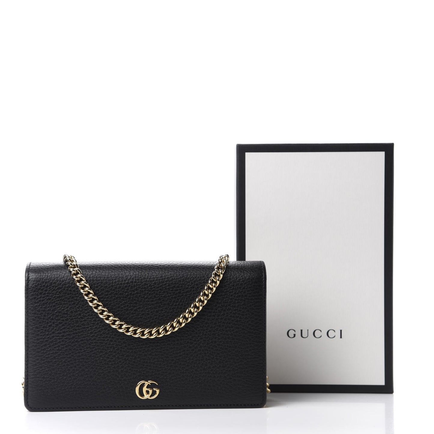 Calfskin Mini GG Marmont Chain Wallet Black