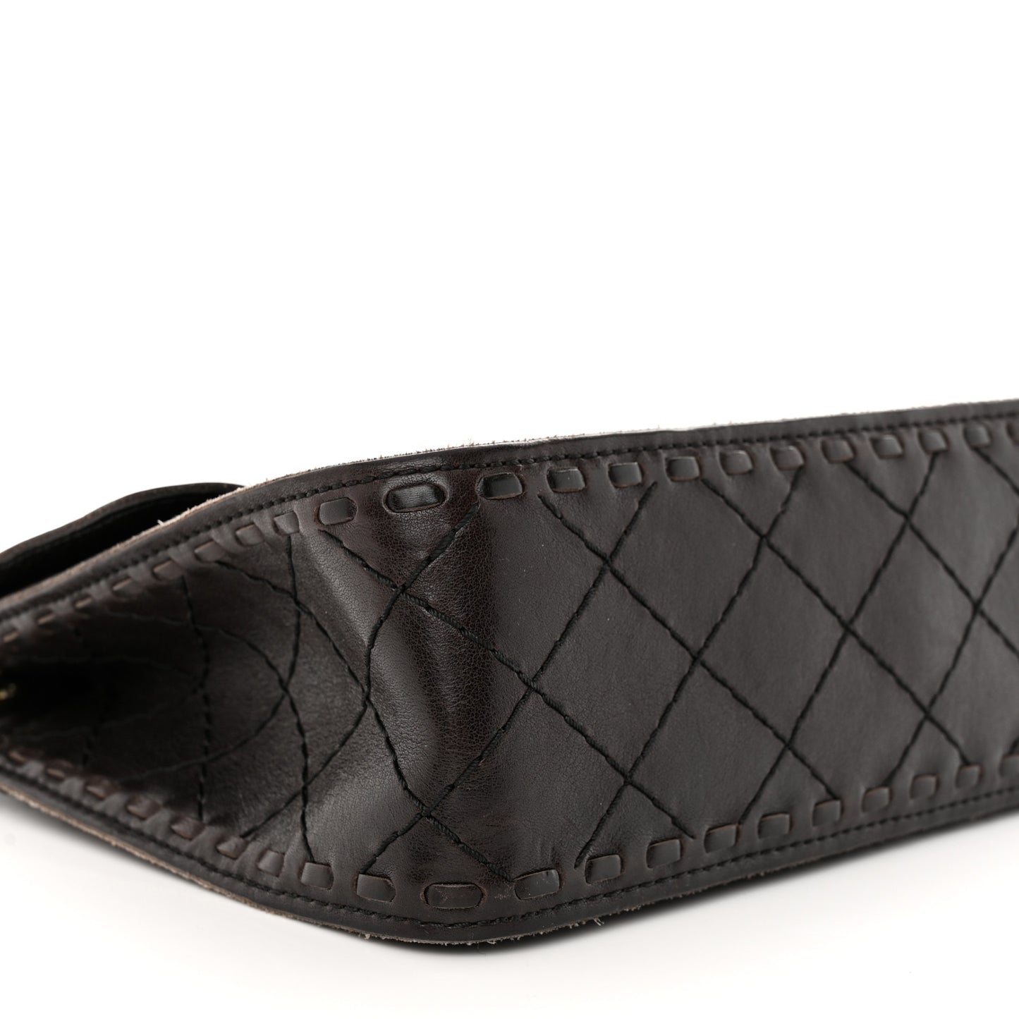 Calfskin Stitched Large Vintage Flap Dark Brown