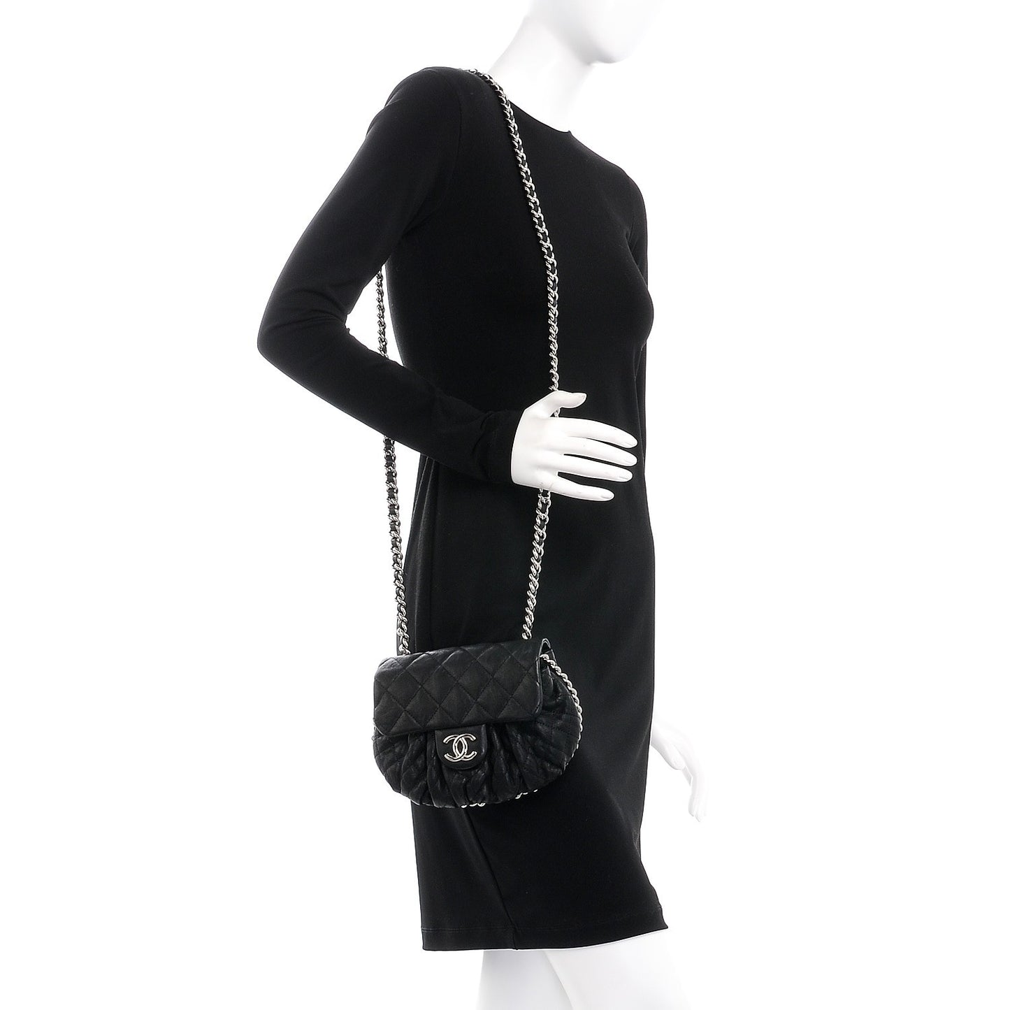 Washed Lambskin Quilted Mini Chain Around Flap Black